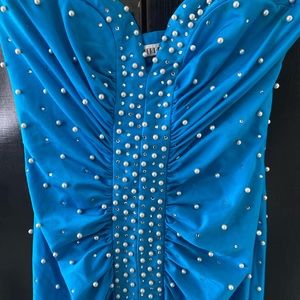 Robert-David Morton evening gown with pearls and rhinestones